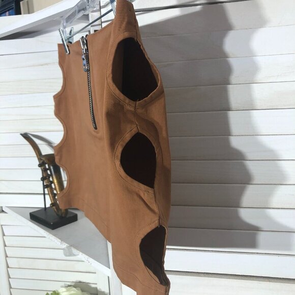 The Ragged Priest Brown Mini Skirt Cut Out Sides Size 8 - Picture 3 of 10